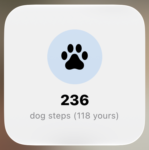 The Bit & Bark widget on an iPhone home screen: 236 dog steps, 118 yours